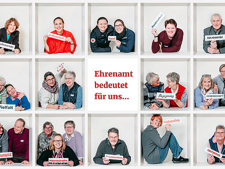 Ehrenamt bedeutet für uns: Die ehrenamtlich Aktiven des DRK Harburg-Land zeigen in einem Wort, was ihr Engagement für sie persönlich ausmacht.